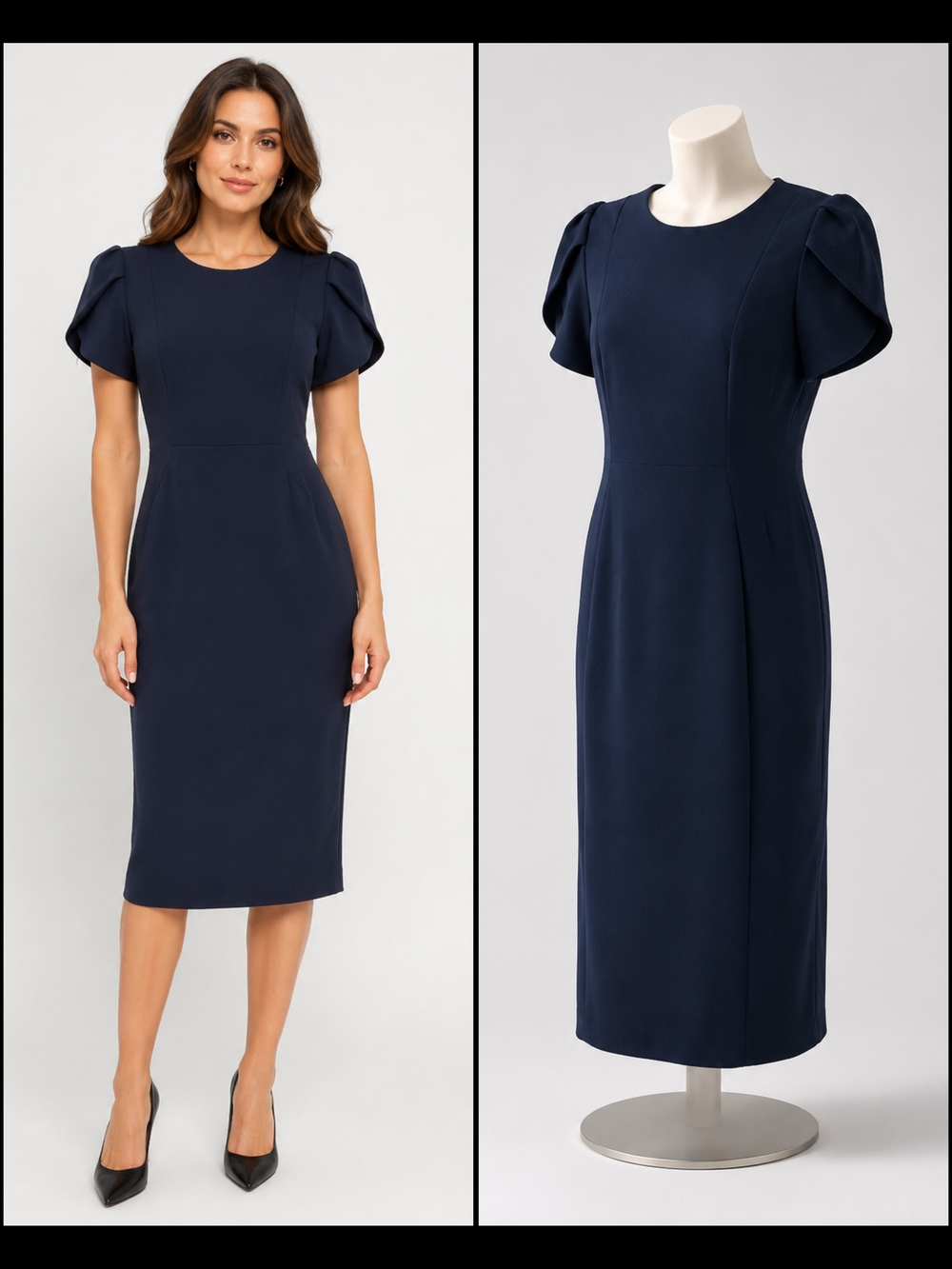 Calvin Klein Womens Navy Blue Puff-Sleeve Midi Sheath Dress Size 6